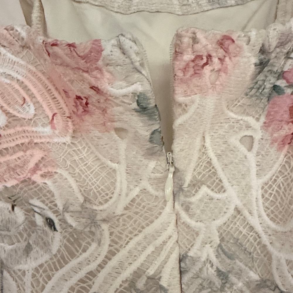 Floral Lace Midi Dress in Cream and Pink - Picture 6 of 7